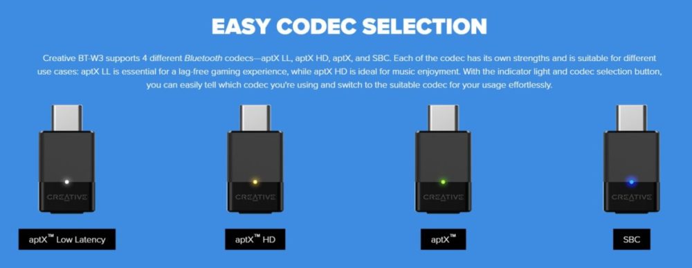 Creative BT-W3 codecs
