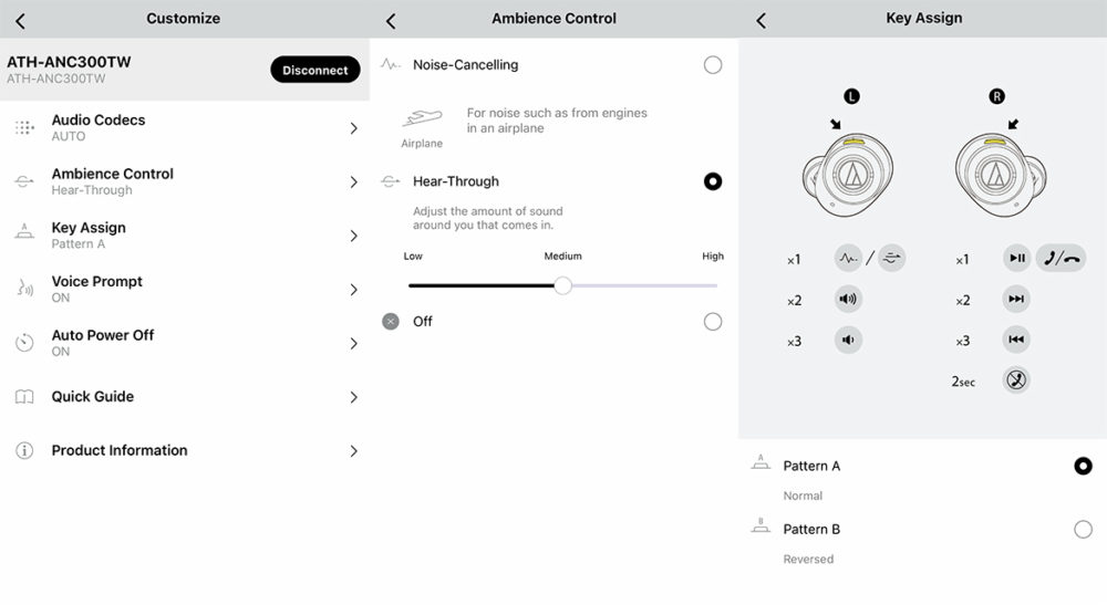 Audio-Technica - ATH-ANC300TW (TWS) - photo: senses.se - Screenshots on the app.